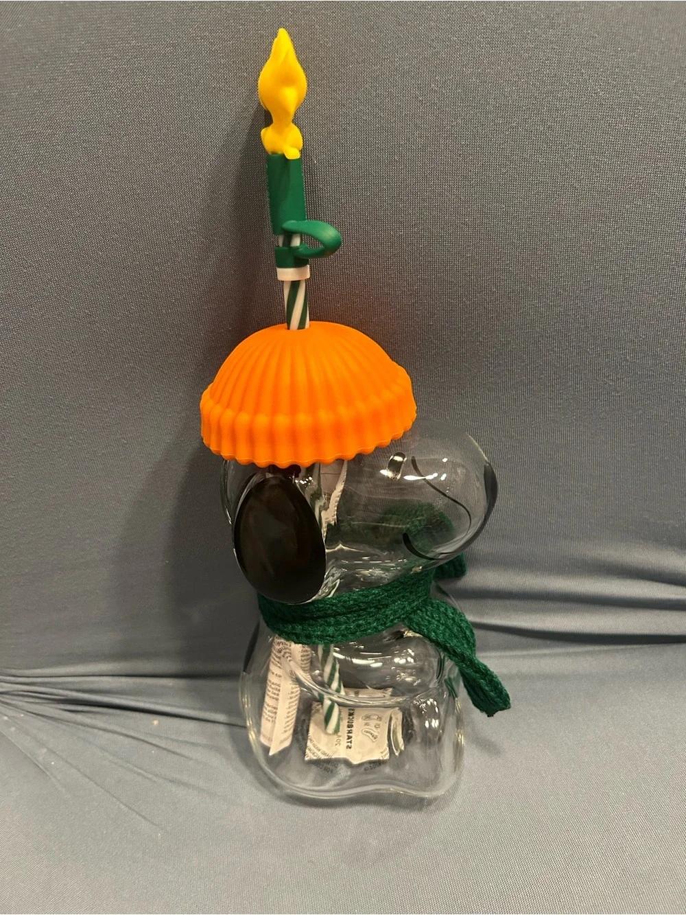 Starbucks Orange Lid & Green Scarf Peanuts Snowman Bottle